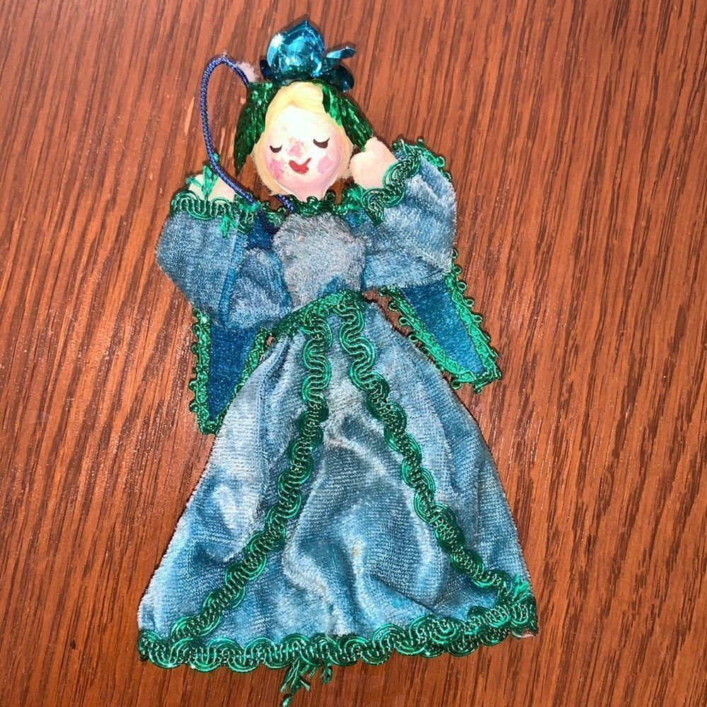 Vtg blue &‎ green angel Christmas tree ornament